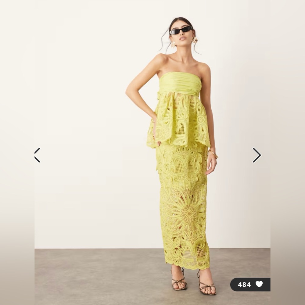 ASOS EDITION floral Cornelli column mini skirt and tie back bandeau top set